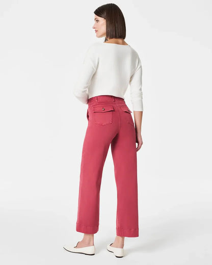 Tummy Control Twill Cropped Wide Leg Pant