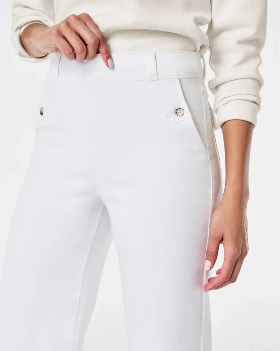 Tummy Control Twill Cropped Wide Leg Pant