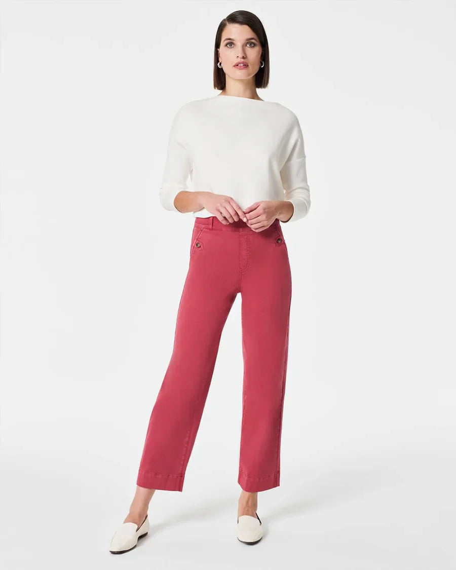 Tummy Control Twill Cropped Wide Leg Pant