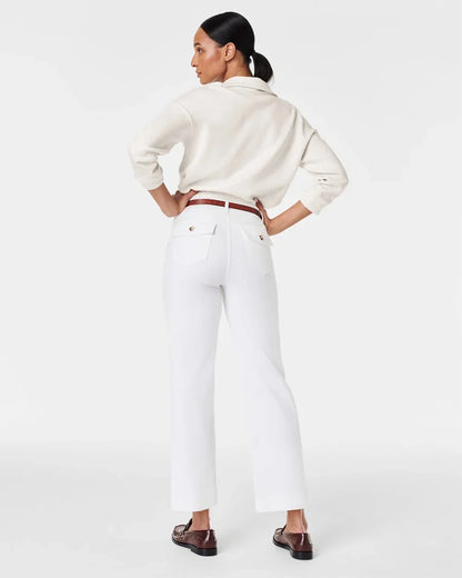 Tummy Control Twill Cropped Wide Leg Pant