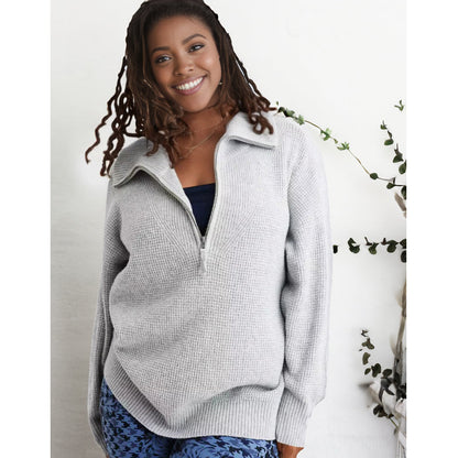 Half Zip Waffle Sweater Set