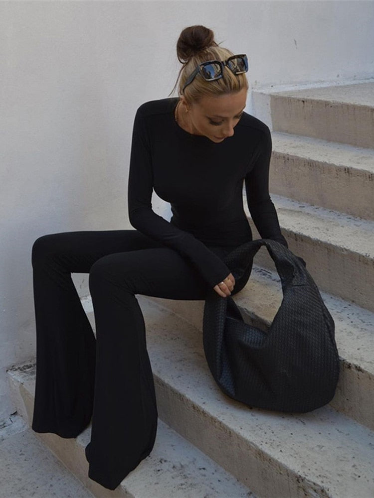 Backless Ribbed Long Sleeve Seamless Jumpsuit