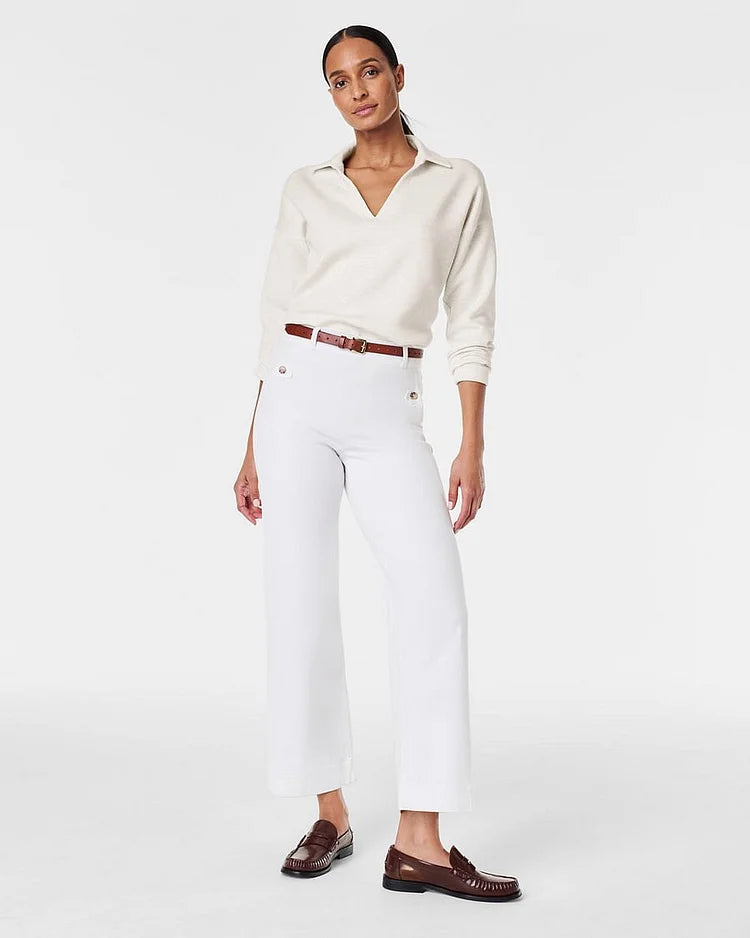 Tummy Control Twill Cropped Wide Leg Pant