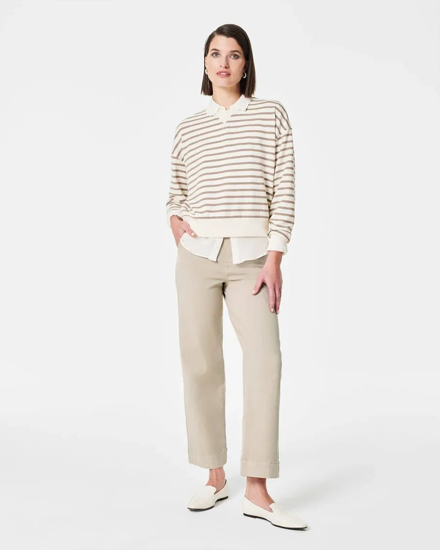 Tummy Control Twill Cropped Wide Leg Pant