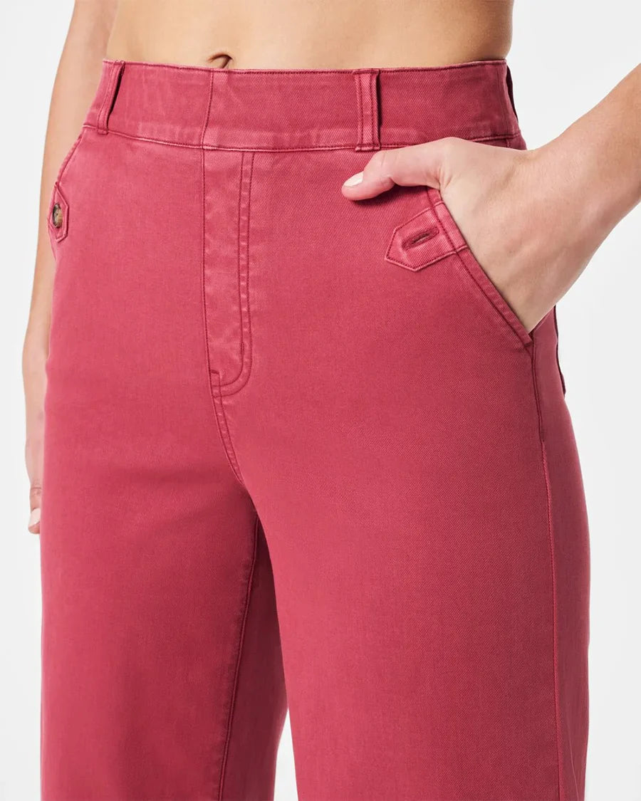 Tummy Control Twill Cropped Wide Leg Pant